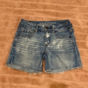 American Eagle Outfitters Light Blue Distressed MIDI Denim Shorts